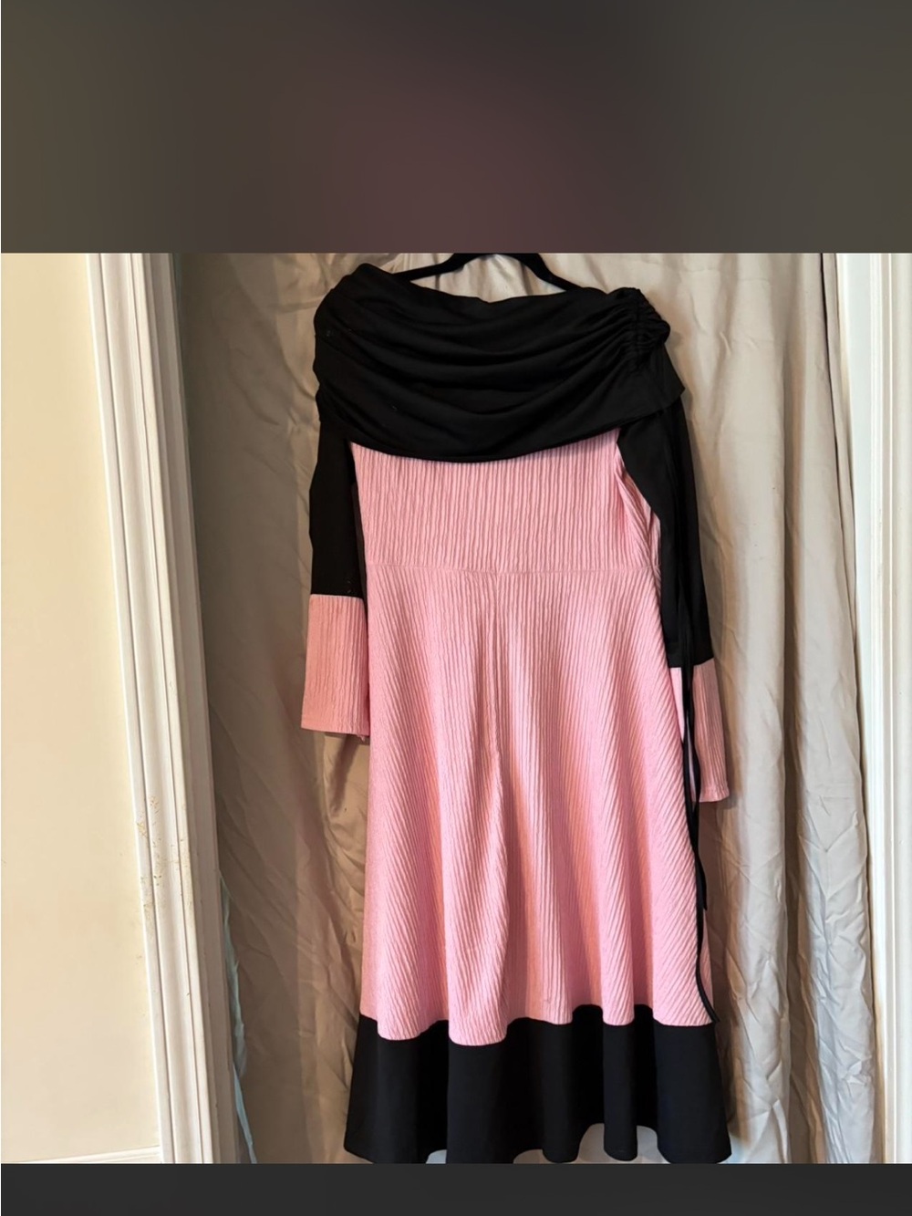 SHEIN Pink and Black Off-Shoulder Long Sleeve Midi Dress